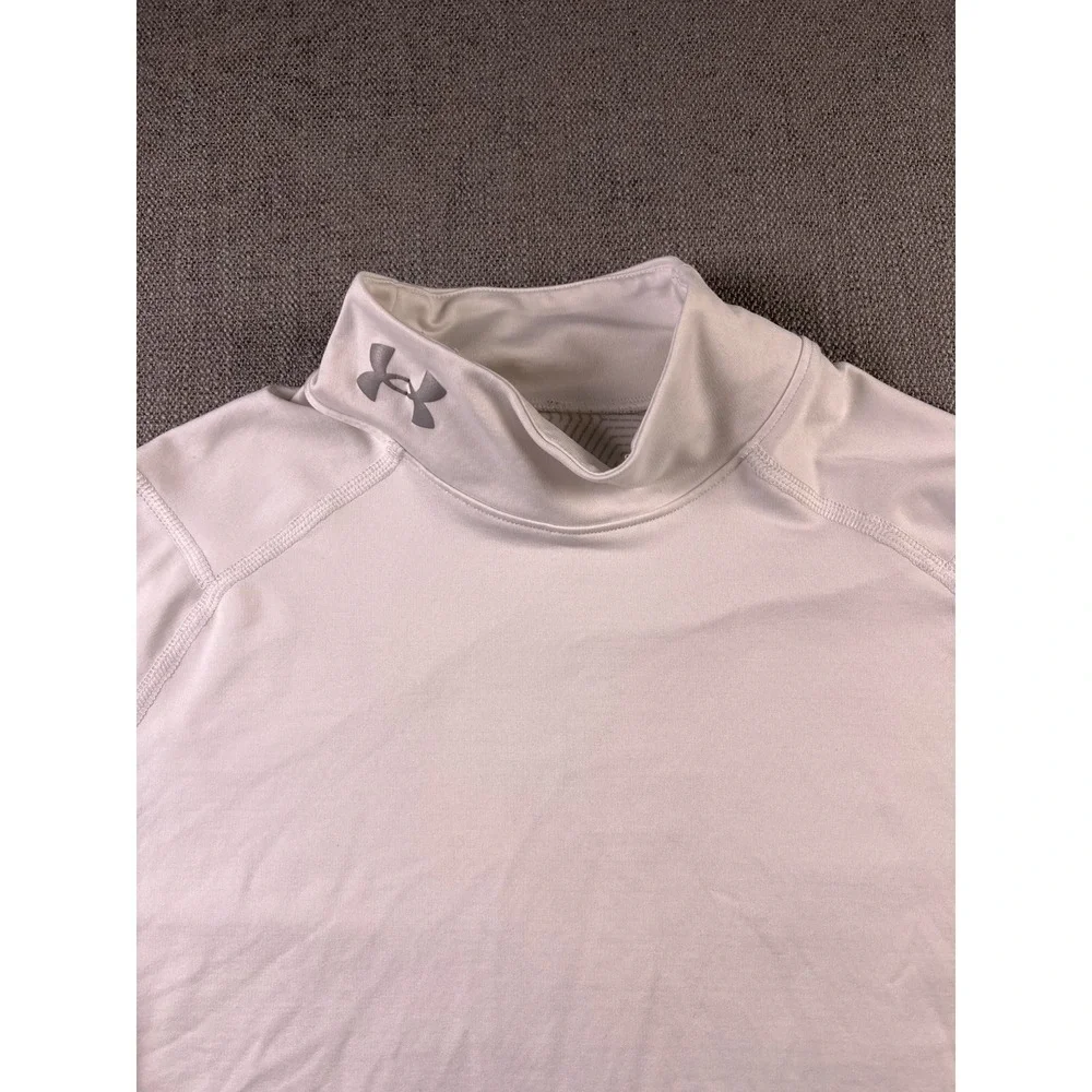 Under Armour Compression Shirt Men's M White Mock Neck Logo Soccer Training